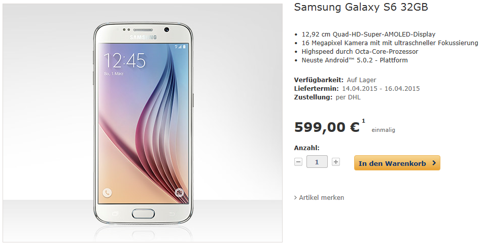 Deal: Samsung Galaxy S6 für nur 599 Euro